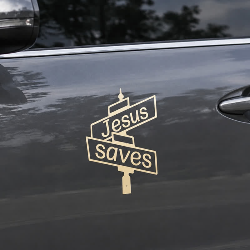 Christianartworkshop Stylish Street‑Post Jesus Saves Car Decal: Symbol of Gentle Divine Salvation - image 2