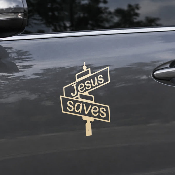 Christianartworkshop Stylish Street‑Post Jesus Saves Car Decal: Symbol of Gentle Divine Salvation - image 2