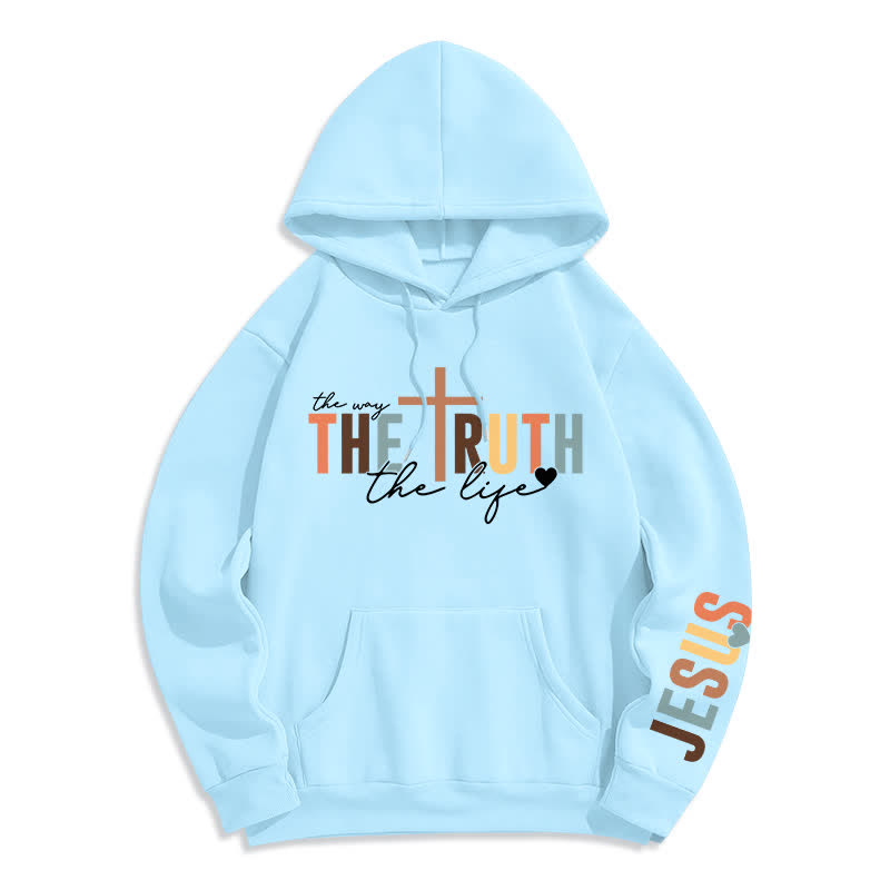 Christianartworkshop The Truth Jesus Cross Fleece Pullover Hoodie - Blue - 2XL - image 0