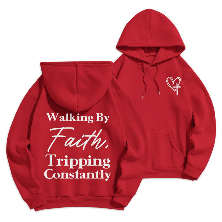 Christianartworkshop Walking By Faith Oversized Fleece Pullover Hoodie - Red - 2XL - image 18