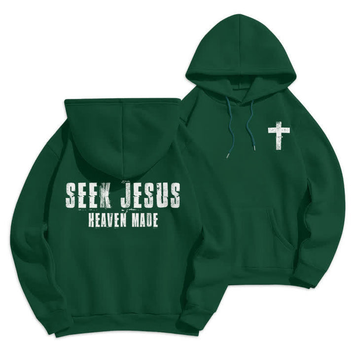 Christianartworkshop Seek Jesus Distressed Back Print Fleece Lined Hoodie - Green - 2XL - image 6