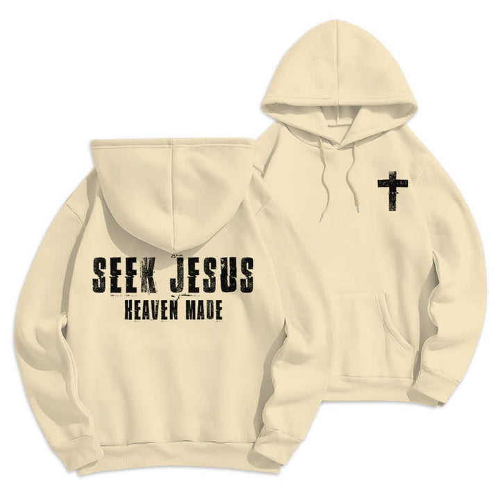 Christianartworkshop Seek Jesus Distressed Back Print Fleece Lined Hoodie - Beige - 2XL - image 12