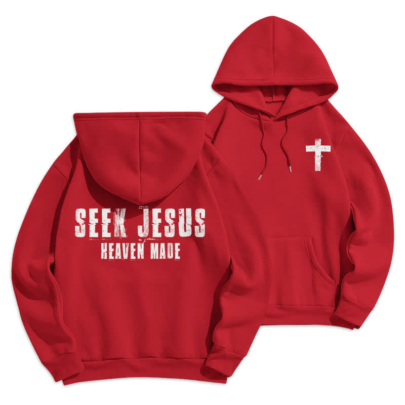 Christianartworkshop Seek Jesus Distressed Back Print Fleece Lined Hoodie - Red - 2XL - image 21