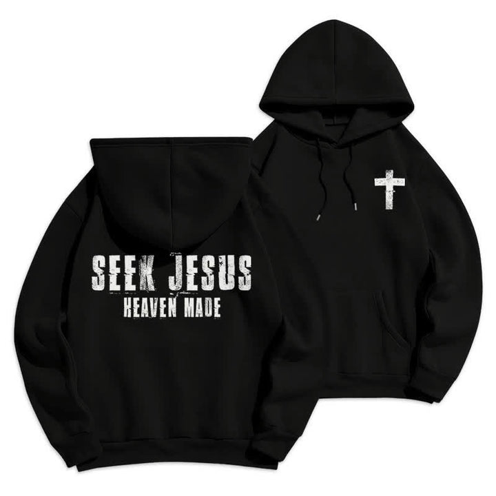Christianartworkshop Seek Jesus Distressed Back Print Fleece Lined Hoodie - Black - 2XL - image 9