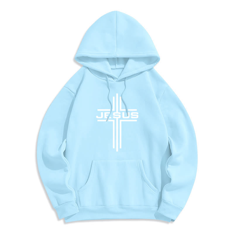 Christianartworkshop Jesus Cross Fleece Lined Streetwear Pullover Hoodie - Blue - 2XL - image 2