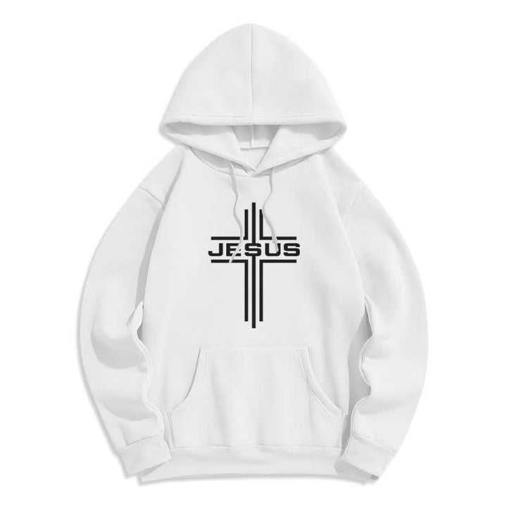 Christianartworkshop Jesus Cross Fleece Lined Streetwear Pullover Hoodie - White - 2XL - image 0