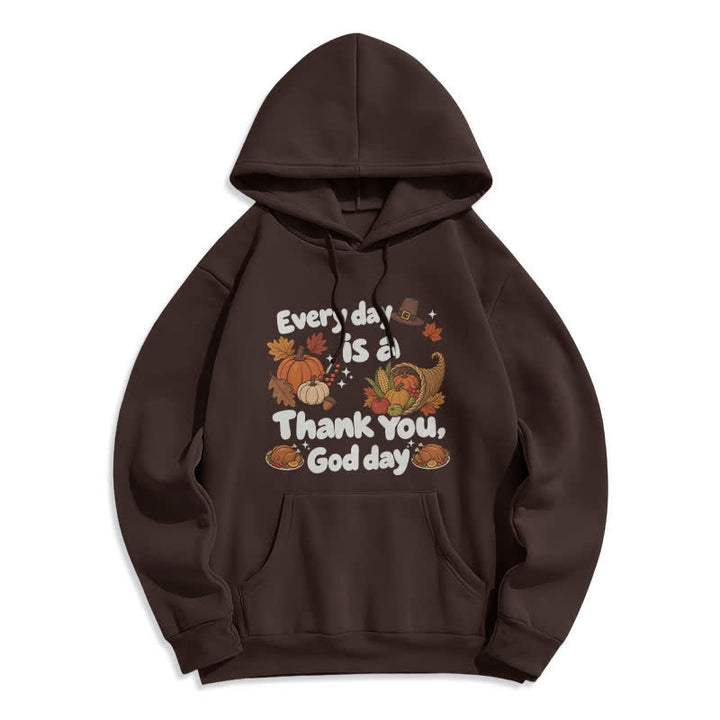 Christianartworkshop Thank You God Harvest Graphic Fleece Pullover Hoodie - Brown - 2XL - image 2