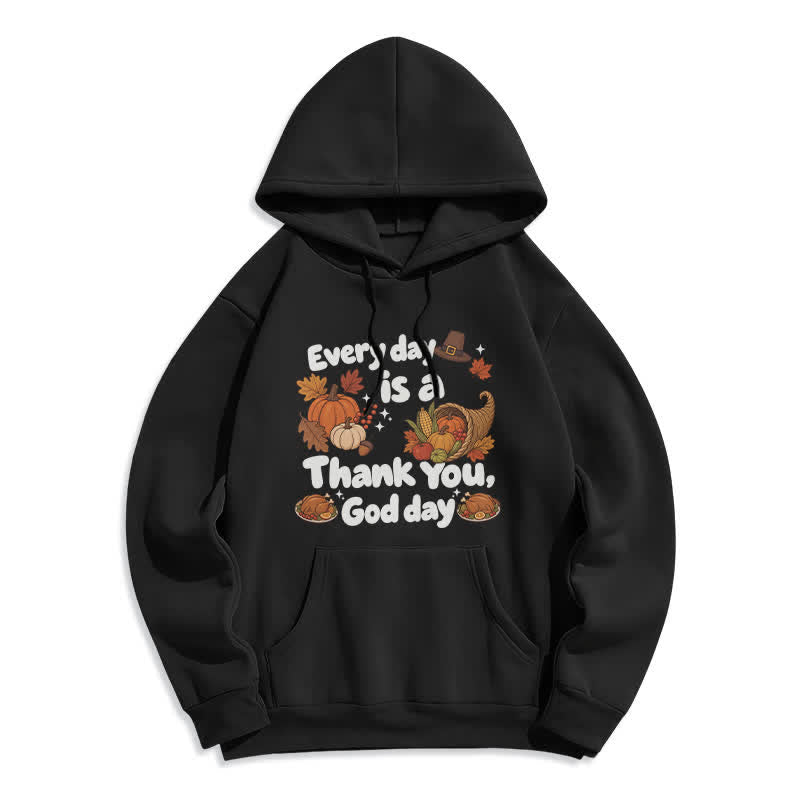 Christianartworkshop Thank You God Harvest Graphic Fleece Pullover Hoodie - Black - 2XL - image 1