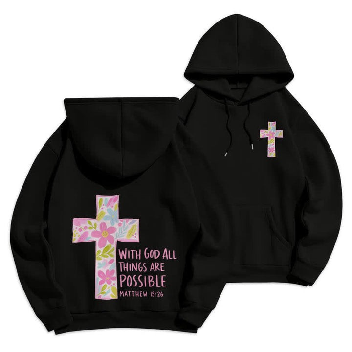 Christianartworkshop With God All Things Are Possible Floral Cross Hoodies - Black - 2XL - image 0