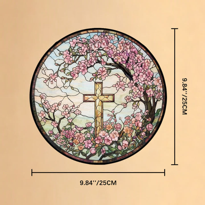 Christianartworkshop Floral Garden Cross Glass Suncatcher: Emblem Of Radiant Heavenly Blessings - 9.84''*9.84''*0.14''/25*25*0.35cm - image 9