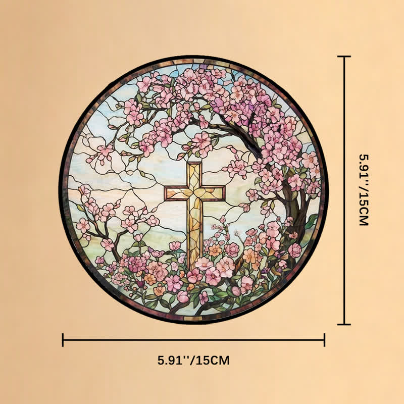 Christianartworkshop Floral Garden Cross Glass Suncatcher: Emblem Of Radiant Heavenly Blessings - 5.91''*5.91''*0.14''/15*15*0.35cm - image 7