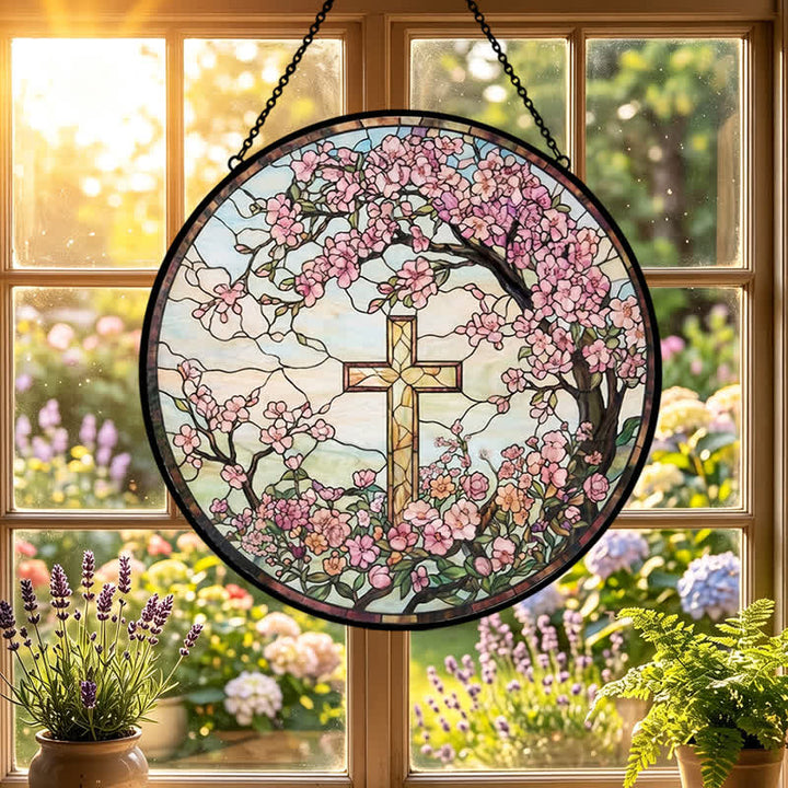 Christianartworkshop Floral Garden Cross Glass Suncatcher: Emblem Of Radiant Heavenly Blessings - image 5