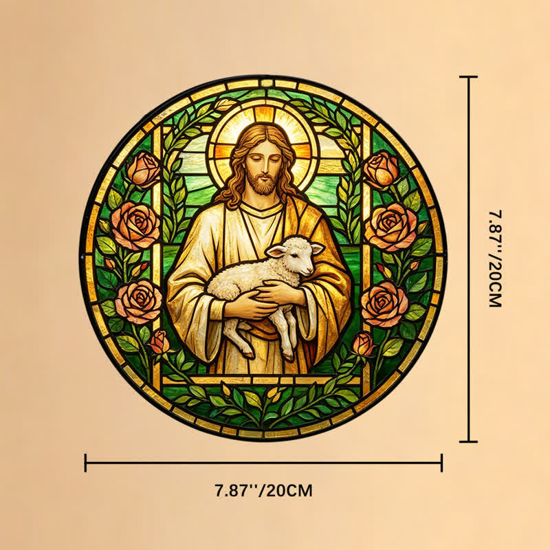 Christianartworkshop Good Shepherd Jesus Glass Suncatcher: Emblem Of Tender Heavenly Mercy - 7.87''*7.87''*0.14''/20*20*0.35cm - image 8