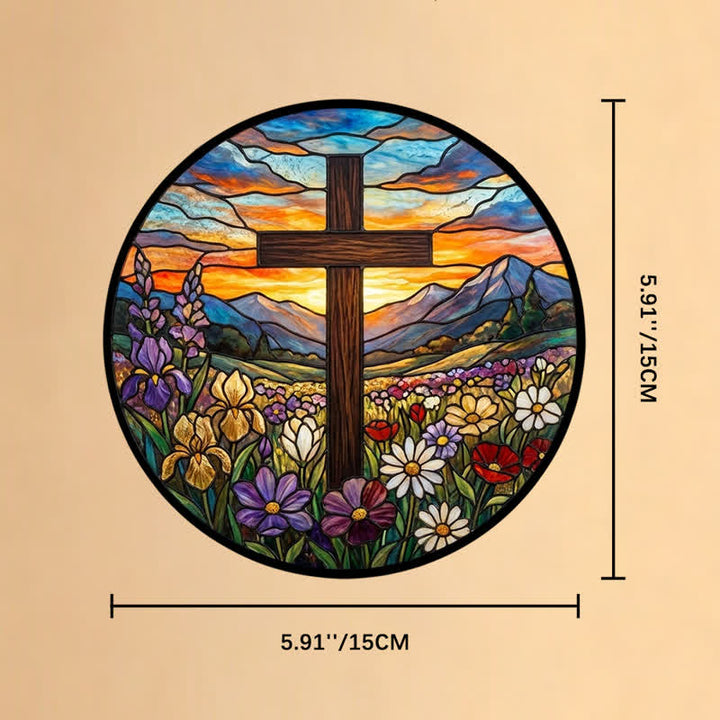 Christianartworkshop Sunrise Meadow Cross Glass Suncatcher: Emblem Of Radiant Heavenly Hope - 5.91''*5.91''*0.14''/15*15*0.35cm - image 7