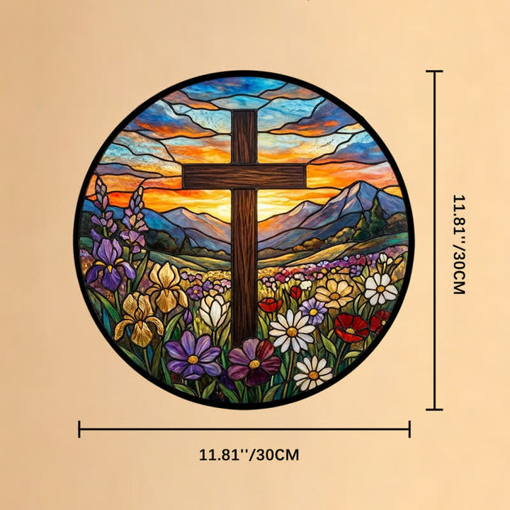 Christianartworkshop Sunrise Meadow Cross Glass Suncatcher: Emblem Of Radiant Heavenly Hope - 11.81''*11.81''*0.14''/30*30*0.35cm - image 10