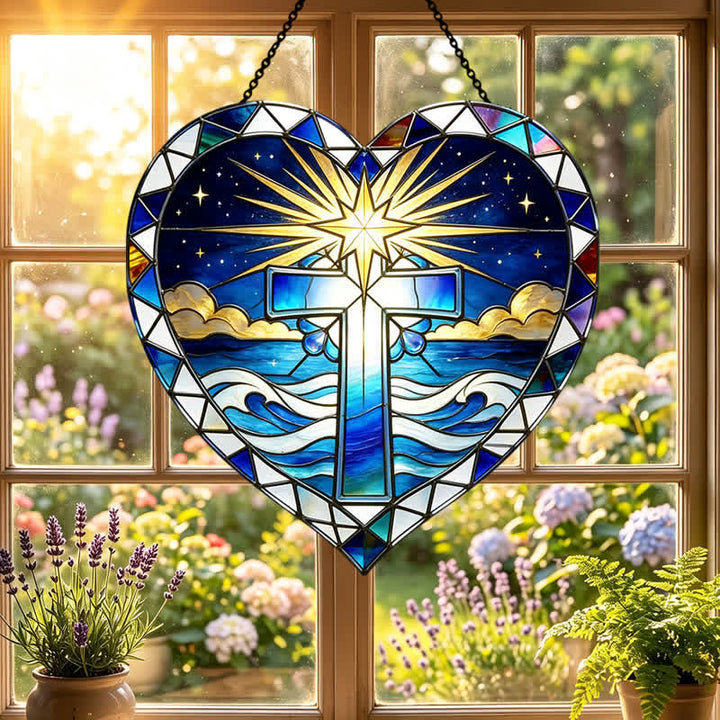 Christianartworkshop Elegant Heart Outline Cross Glass Suncatcher: Emblem Of Warm Sacred Grace - image 6