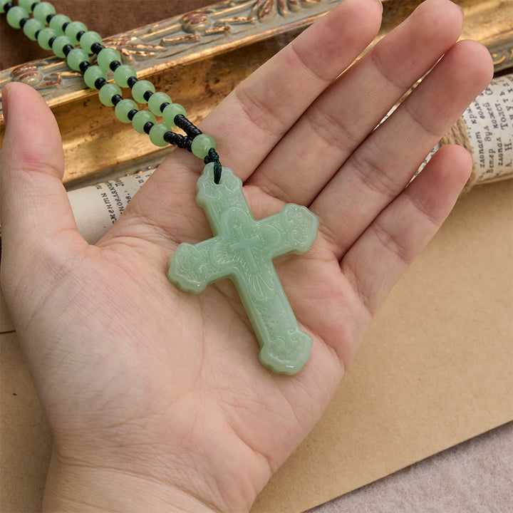 Christianartworkshop Textured Glass Cross Pendant With Beaded Strand: Emblem of Serene Divine Grace - image 20