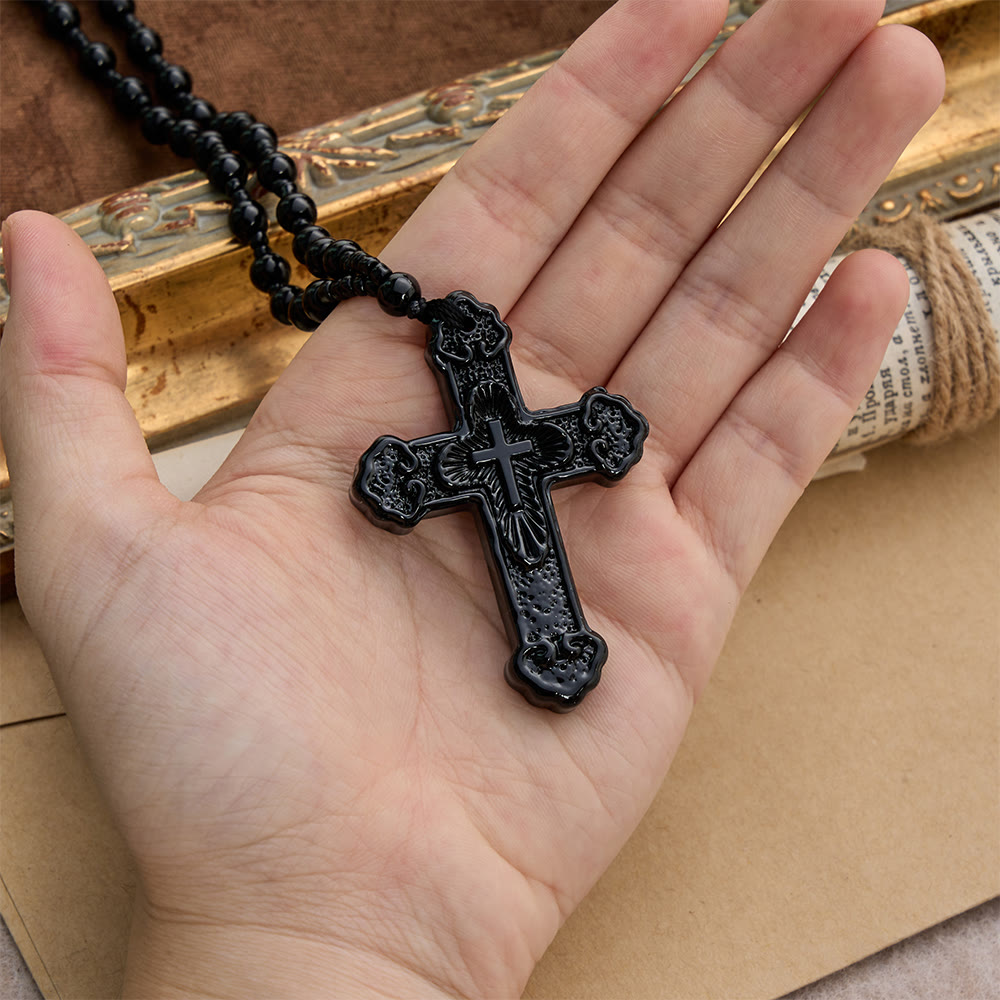 Christianartworkshop Textured Glass Cross Pendant With Beaded Strand: Emblem of Serene Divine Grace - image 8