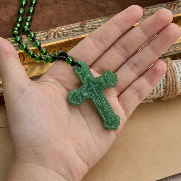 Christianartworkshop Textured Glass Cross Pendant With Beaded Strand: Emblem of Serene Divine Grace - image 11