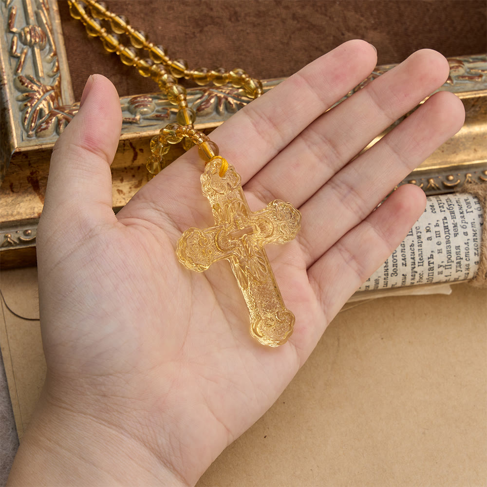 Christianartworkshop Textured Glass Cross Pendant With Beaded Strand: Emblem of Serene Divine Grace - image 24