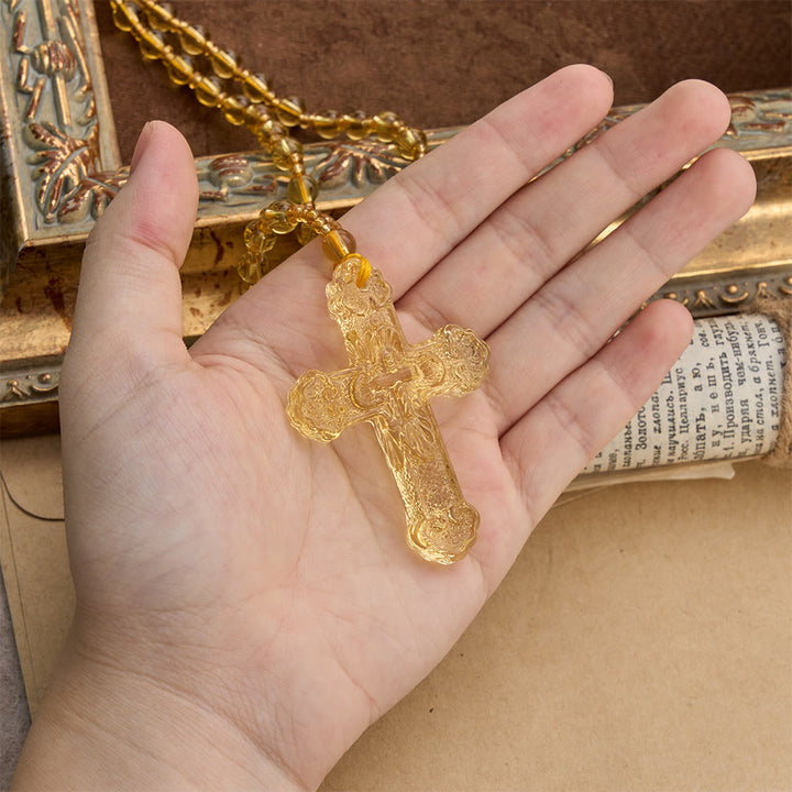 Christianartworkshop Textured Glass Cross Pendant With Beaded Strand: Emblem of Serene Divine Grace - image 24