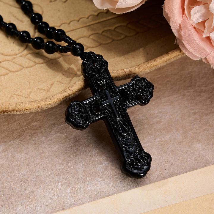 Christianartworkshop Textured Glass Cross Pendant With Beaded Strand: Emblem of Serene Divine Grace - image 6
