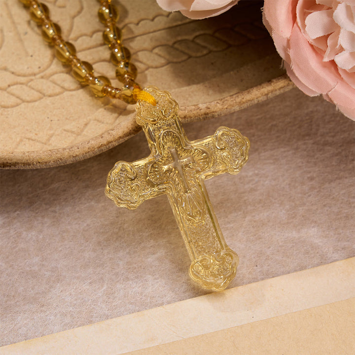 Christianartworkshop Textured Glass Cross Pendant With Beaded Strand: Emblem of Serene Divine Grace - Yellow - image 23