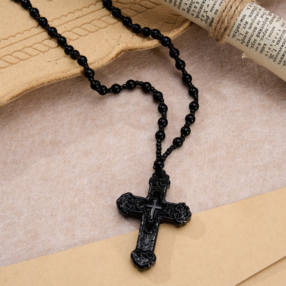 Christianartworkshop Textured Glass Cross Pendant With Beaded Strand: Emblem of Serene Divine Grace - image 7