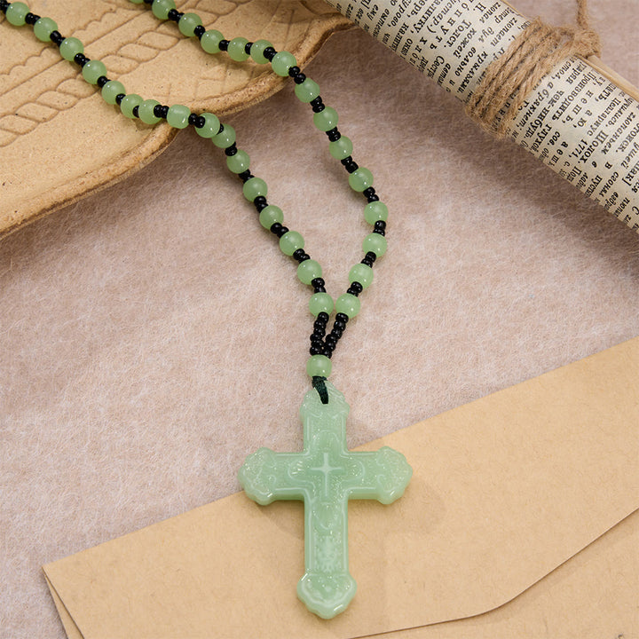 Christianartworkshop Textured Glass Cross Pendant With Beaded Strand: Emblem of Serene Divine Grace - image 19