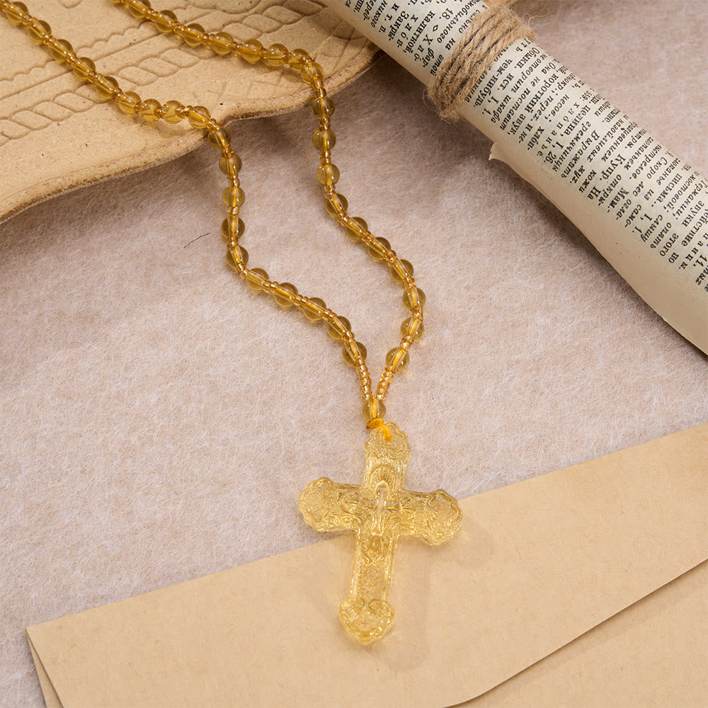 Christianartworkshop Textured Glass Cross Pendant With Beaded Strand: Emblem of Serene Divine Grace - image 25
