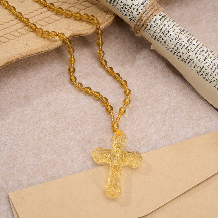 Christianartworkshop Textured Glass Cross Pendant With Beaded Strand: Emblem of Serene Divine Grace - image 25