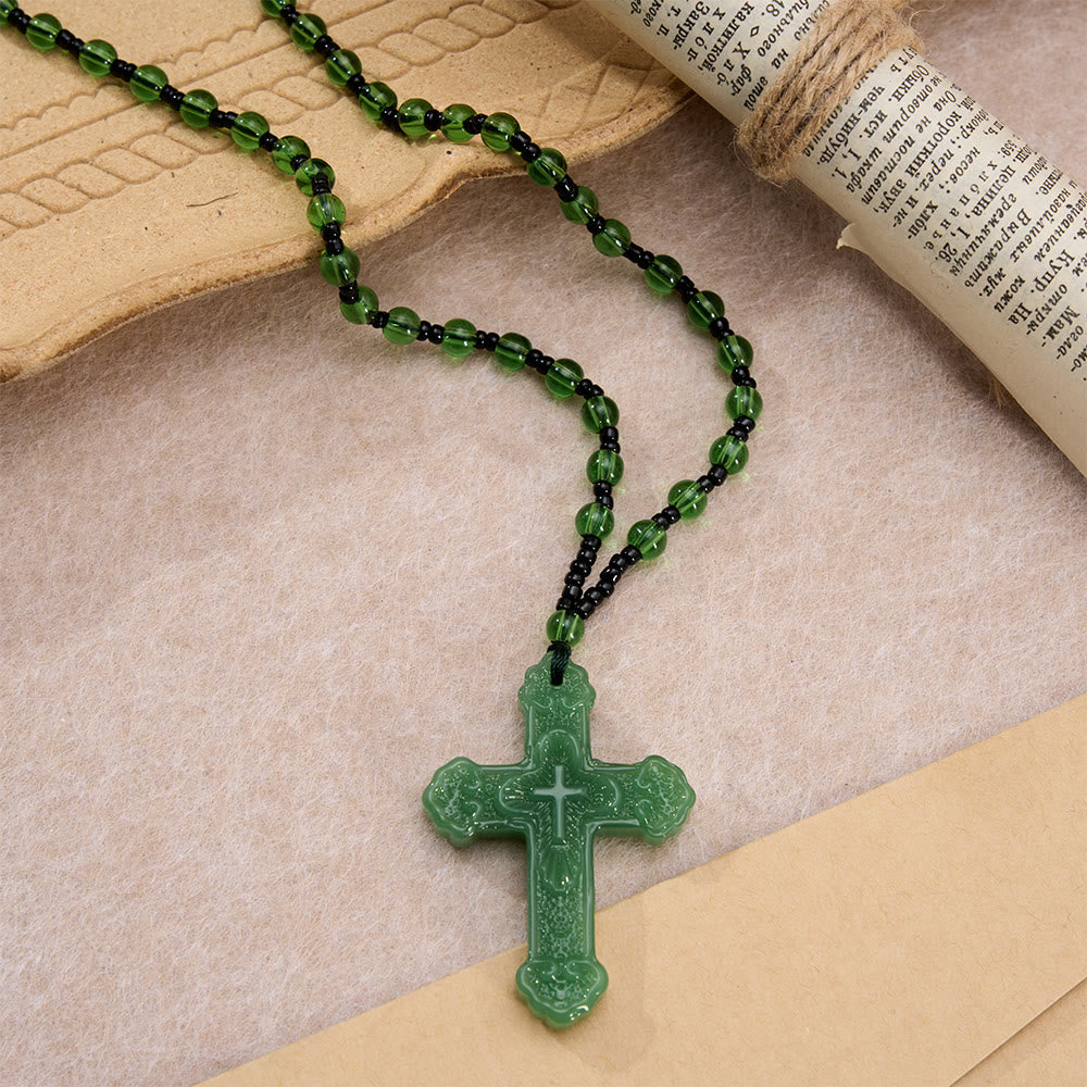 Christianartworkshop Textured Glass Cross Pendant With Beaded Strand: Emblem of Serene Divine Grace - image 10