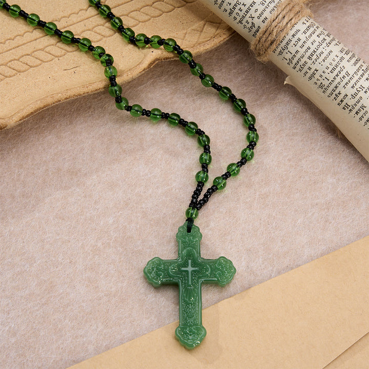 Christianartworkshop Textured Glass Cross Pendant With Beaded Strand: Emblem of Serene Divine Grace - image 10