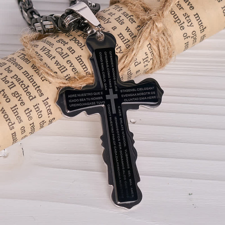 Christianartworkshop Dual‑Link Choice Spanish Verse Cross Necklace: Symbol of Gentle Celestial Shelter - Black - King Chain - image 2