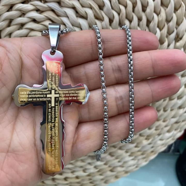 Christianartworkshop Dual‑Link Choice Spanish Verse Cross Necklace: Symbol of Gentle Celestial Shelter - Silver & Golden - Box Chain - image 6