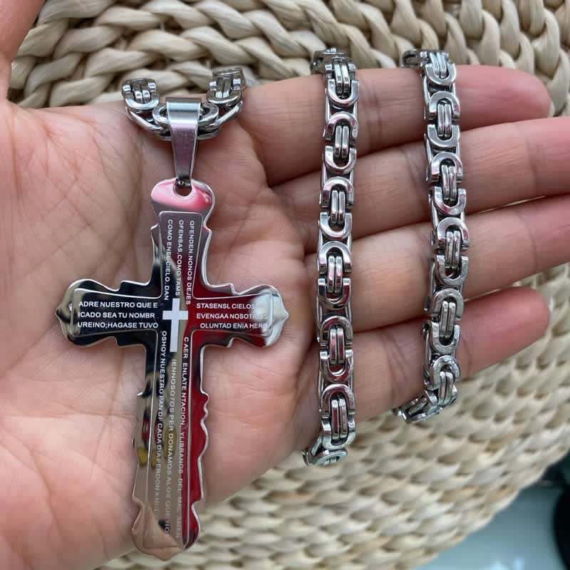 Christianartworkshop Dual‑Link Choice Spanish Verse Cross Necklace: Symbol of Gentle Celestial Shelter - Silver - King Chain - image 8