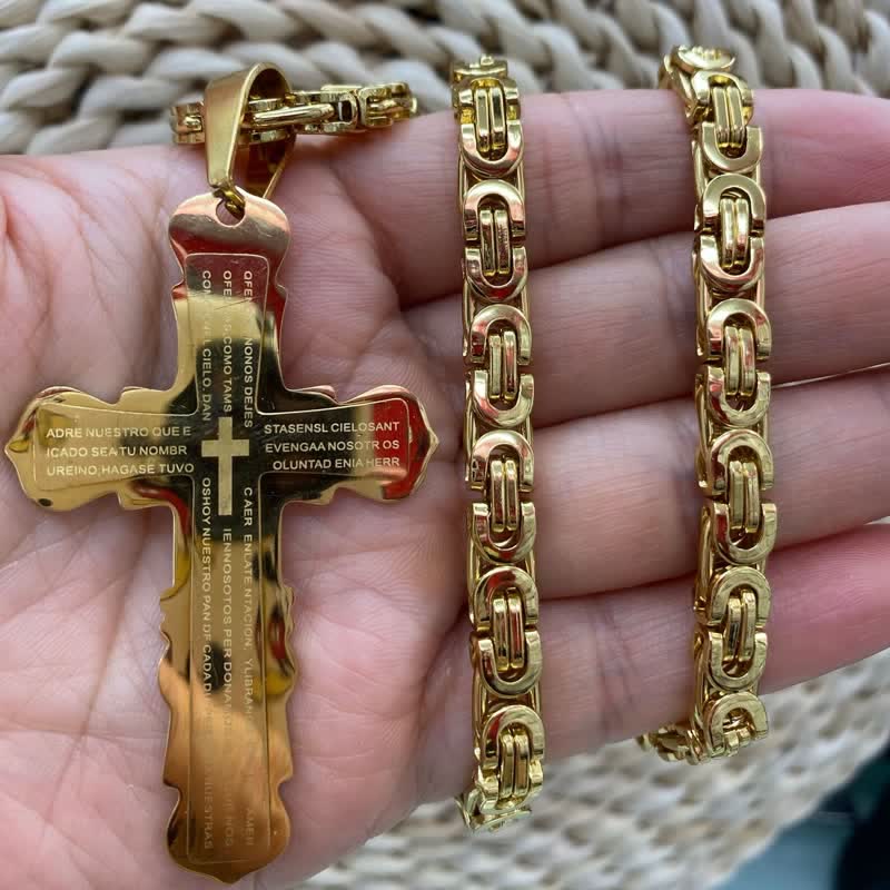 Christianartworkshop Dual‑Link Choice Spanish Verse Cross Necklace: Symbol of Gentle Celestial Shelter - Golden - King Chain - image 11