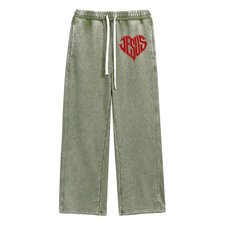 Christianartworkshop Jesus Heart Relaxed Fit Washed Sweatpants - Green - 2XL - image 24