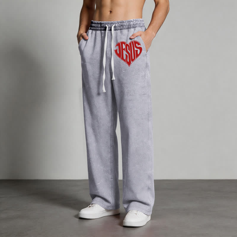 Christianartworkshop Jesus Heart Relaxed Fit Washed Sweatpants - image 4