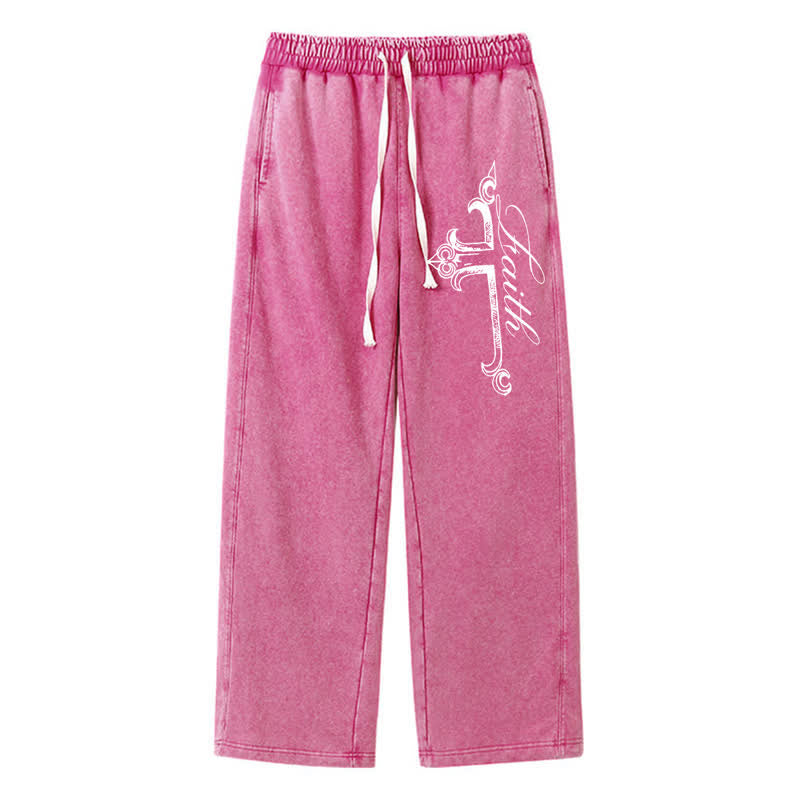 Christianartworkshop Walk By Faith Ornate Cross Washed Sweatpants - Pink - 2XL - image 40