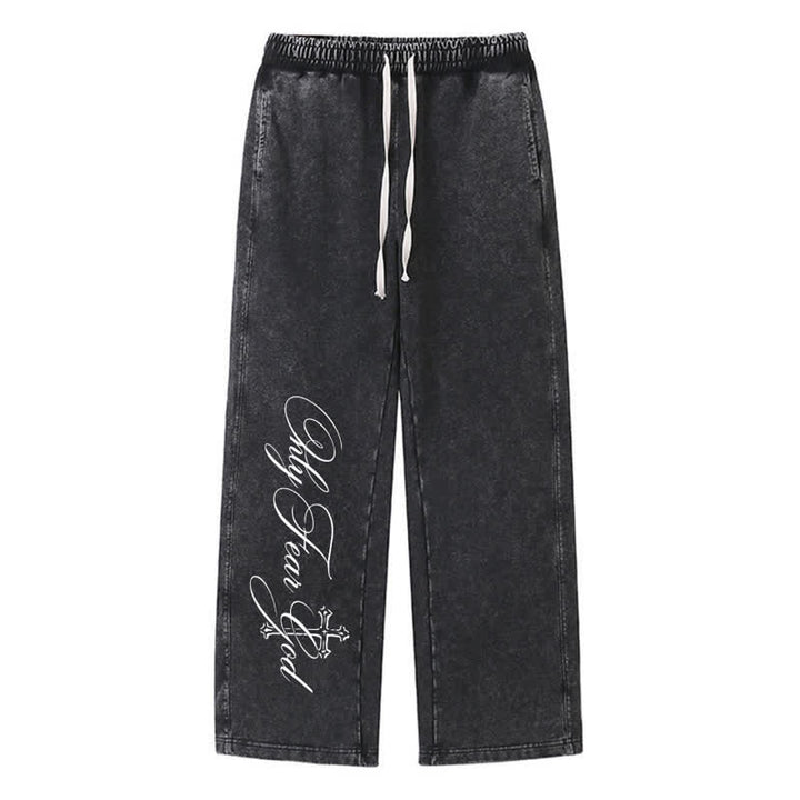 Christianartworkshop Walk By Faith Cross Script Washed Sweatpants - Black - 2XL - image 0