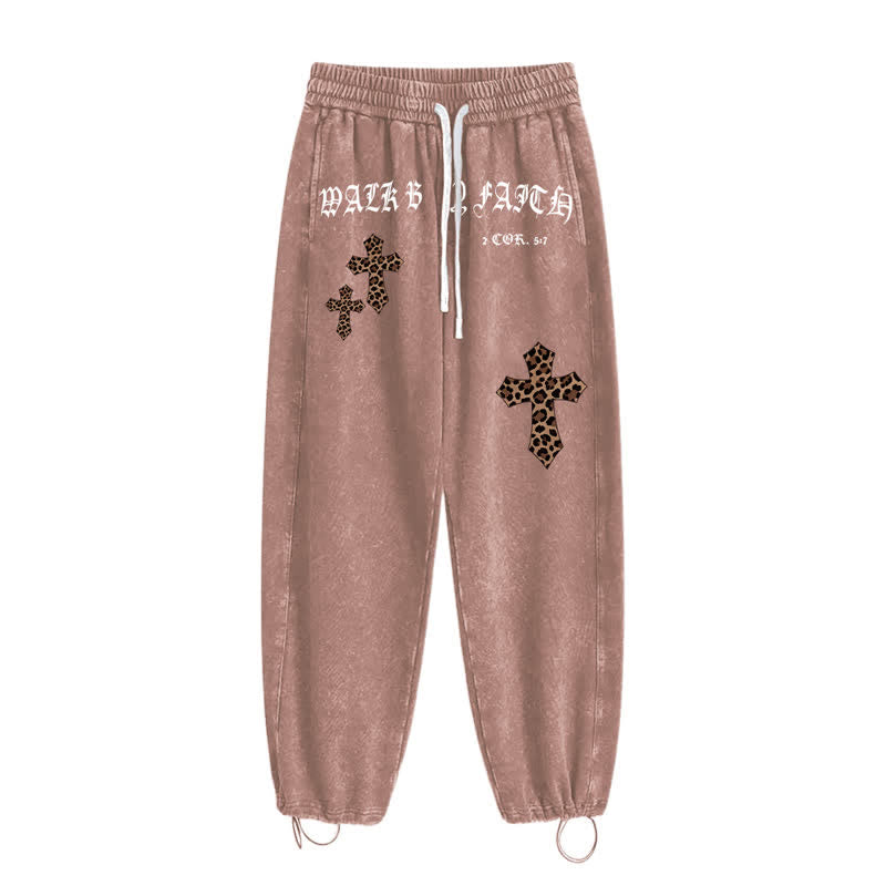 Christianartworkshop Walk By Faith Leopard Cross Blush Washed Sweatpants - image 42