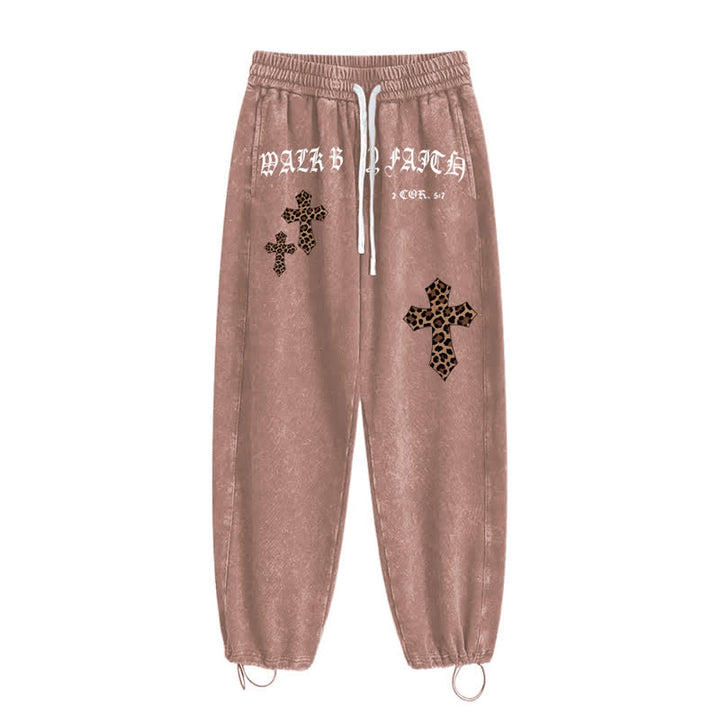 Christianartworkshop Walk By Faith Leopard Cross Blush Washed Sweatpants - image 42