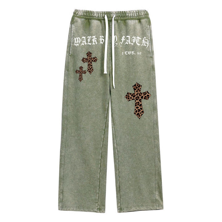 Christianartworkshop Walk By Faith Leopard Cross Blush Washed Sweatpants - Green - 2XL - image 24