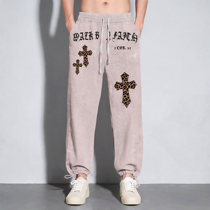 Christianartworkshop Walk By Faith Leopard Cross Blush Washed Sweatpants - image 6