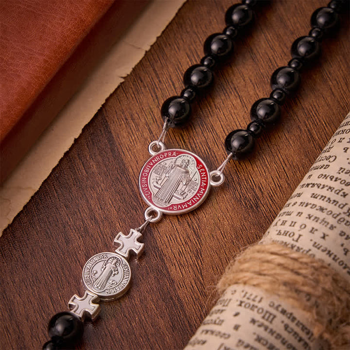 Christianartworkshop Sleek Black Acrylic Bead Rosary with St.Benedict Medals: Emblem of Steadfast Heavenly Safeguard - image 7