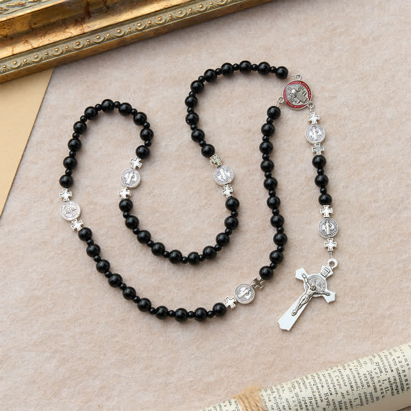 Christianartworkshop Sleek Black Acrylic Bead Rosary with St.Benedict Medals: Emblem of Steadfast Heavenly Safeguard - image 4