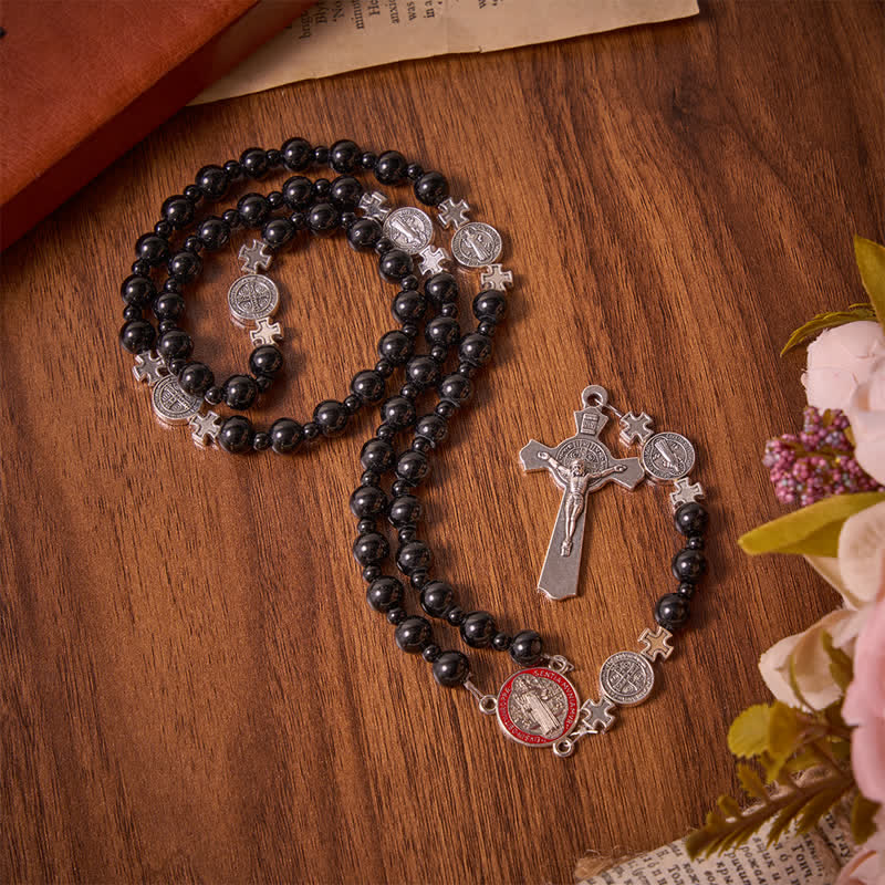 Christianartworkshop Sleek Black Acrylic Bead Rosary with St.Benedict Medals: Emblem of Steadfast Heavenly Safeguard - image 2