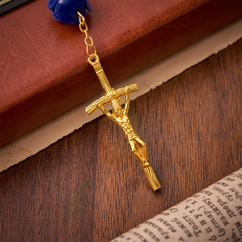 Christianartworkshop Heavenly Royal Blue Rose Pink Glass Rosary with Holy Spirit Heart & Crucifix - image 8
