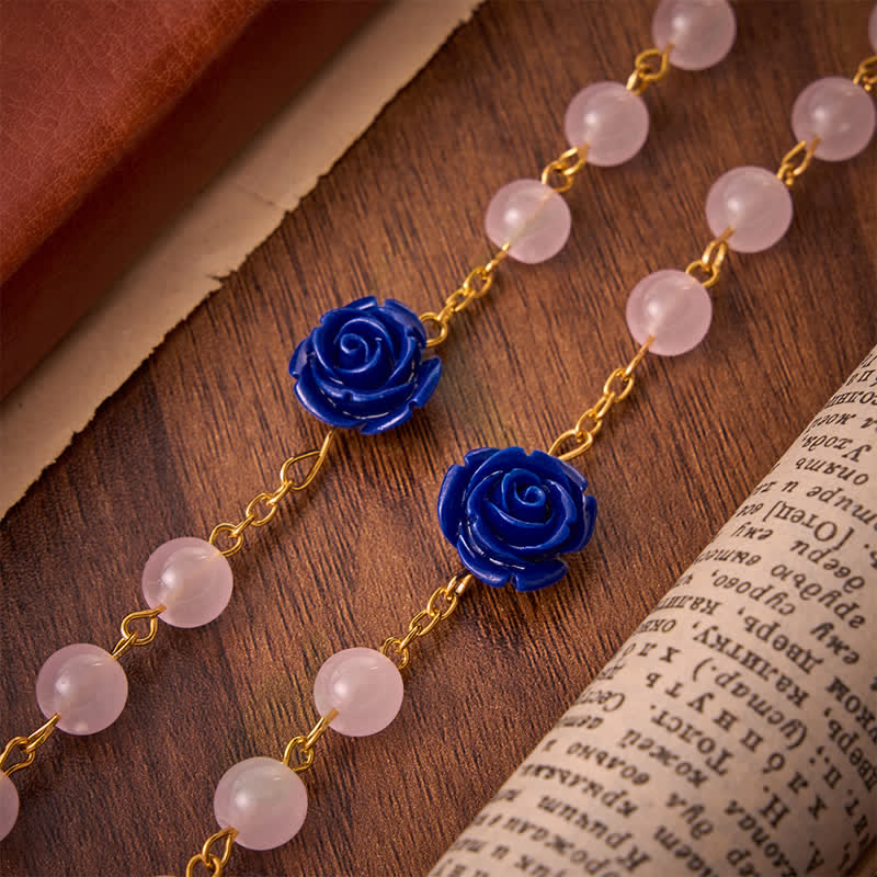Christianartworkshop Heavenly Royal Blue Rose Pink Glass Rosary with Holy Spirit Heart & Crucifix - image 6